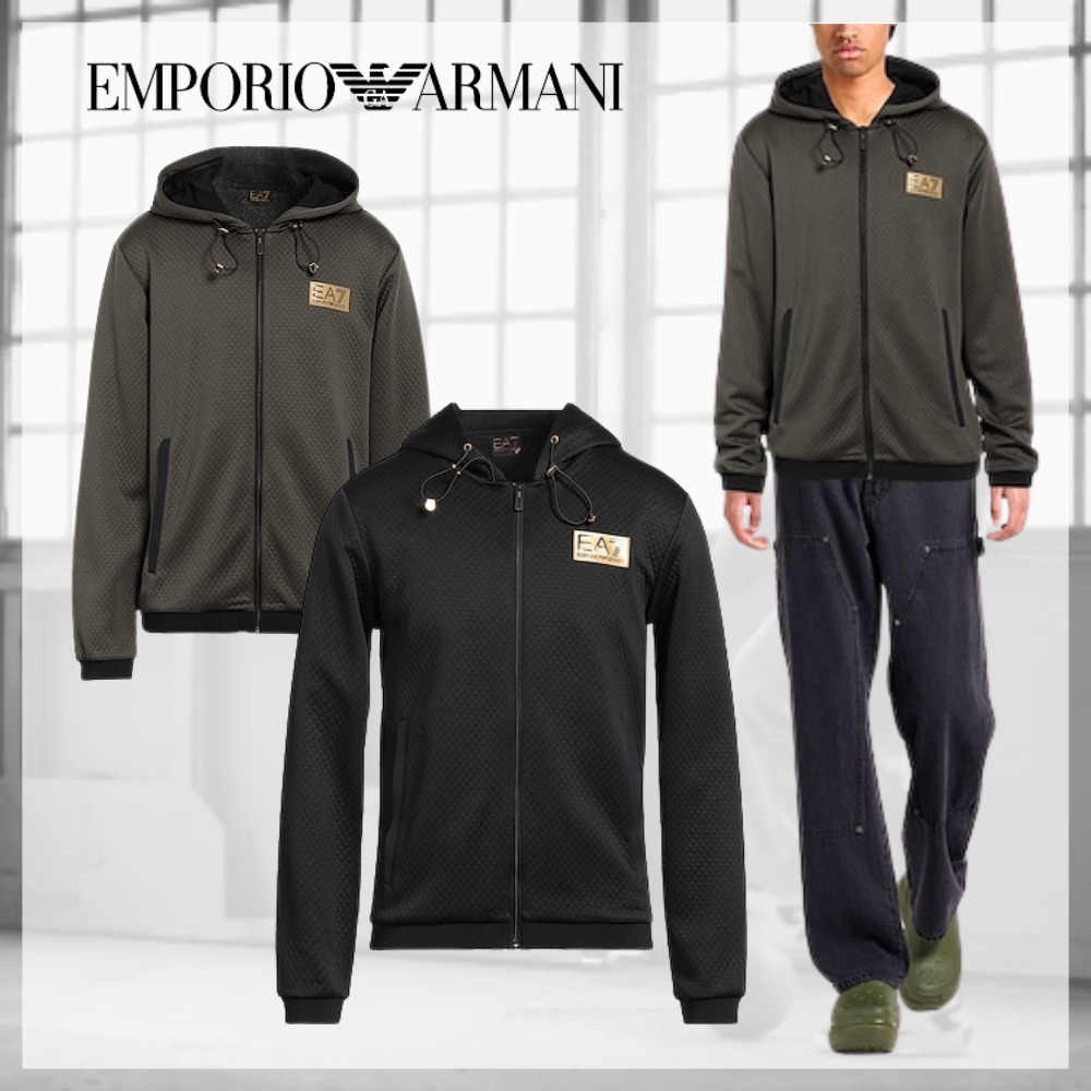 EMPORIO ARMANI* EA7 ロゴ スウェットパーカー 装飾付き