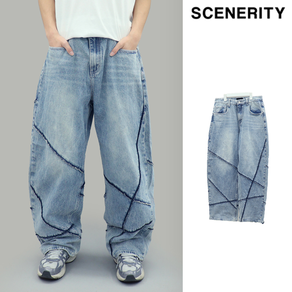 【SCENERITY】Unbalanced Balloon Denim Pants