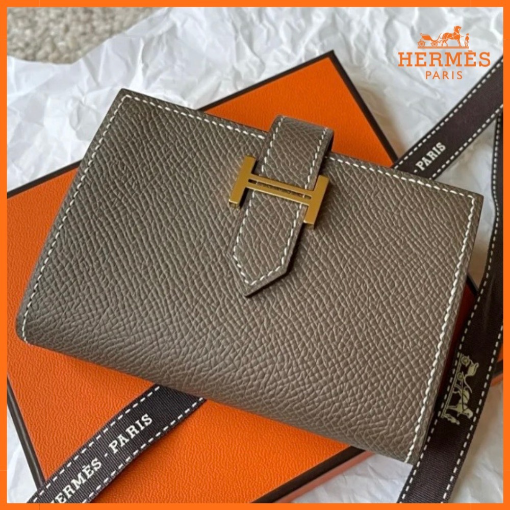 【定番デザイン】HERMES エルメス ベアン ミニ財布 Etoupe