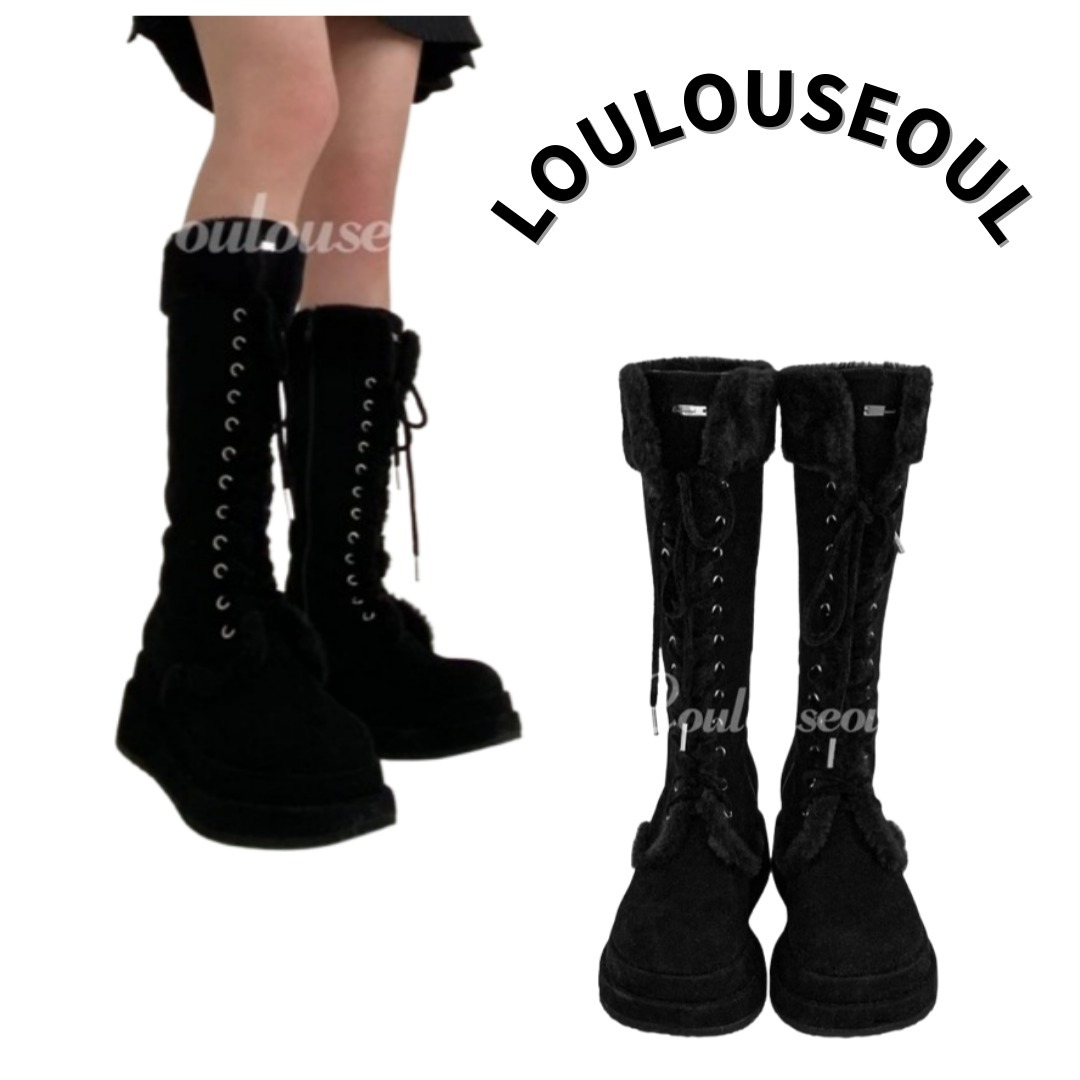 ロングブーツ Winter Angel Fur Boots (Dark Black / Long)