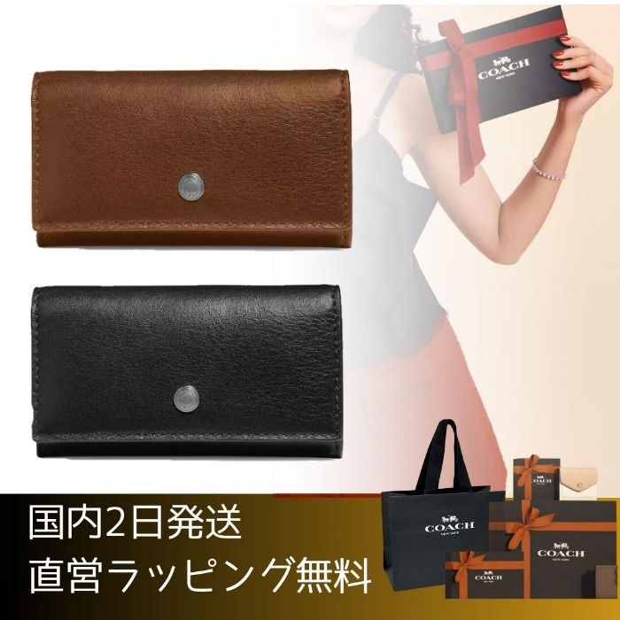 COACHコーチ/4 リング キー ケース ロゴ レザー