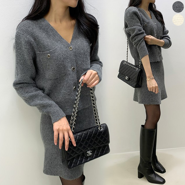 Vライン ニット カーディガン＆ フリル スカート SET◆