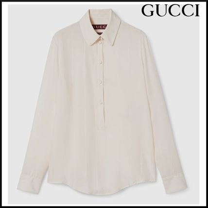 GUCCI】グッチ『ハートプリント ボウタイ付 シルク 長袖ブラウス