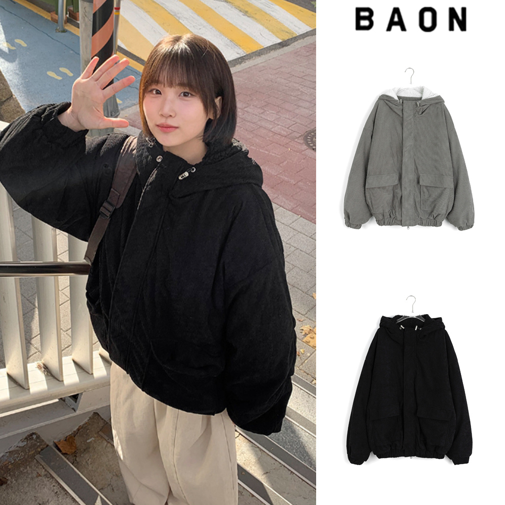 【BAON】[unisex] Momoni corduroy fleece quilted hood zip-up