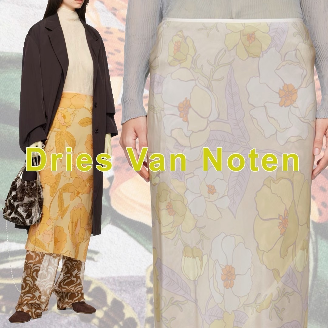 レイヤードコーデに【Dries Van Noten】プリント ミディスカート