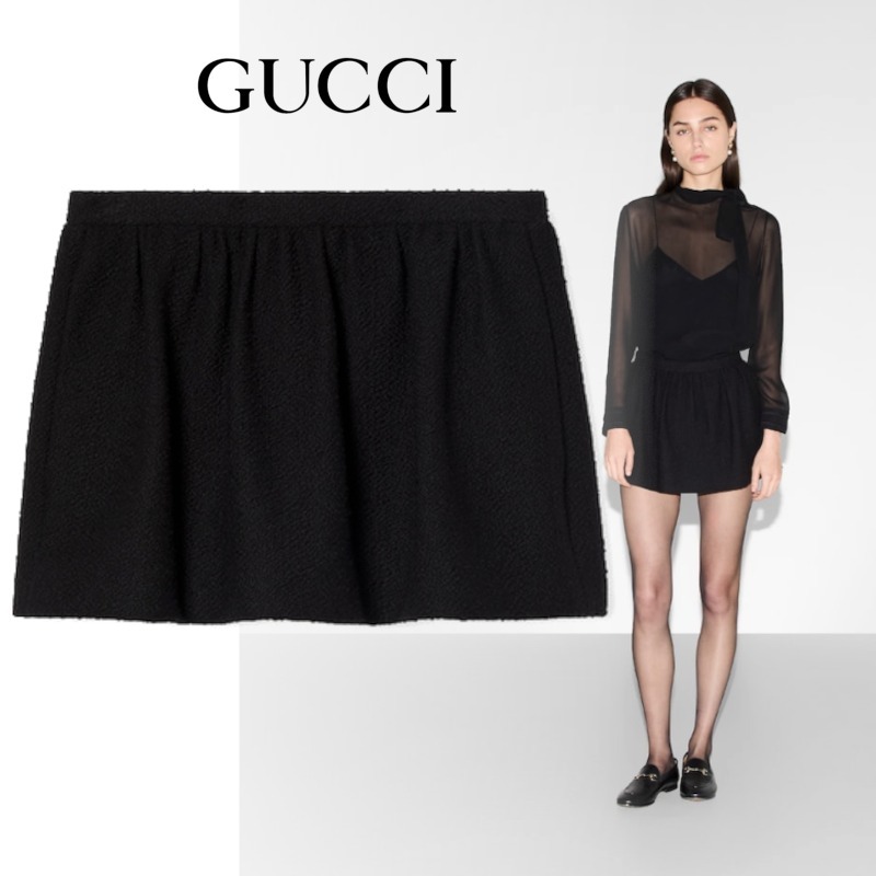 25新作 GUCCI ウール ブークレ ミニスカート ブラック