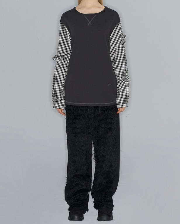 OPEN YY] FRONT SHAGGY FUR TRACK PANTS : 2color (OPEN