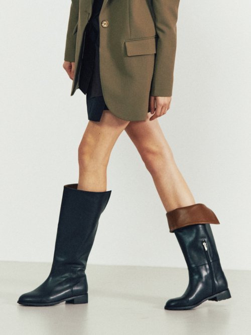 ◆KOMOREBI MUSEUM◆ Handmade two-tone slit semi-long boots K