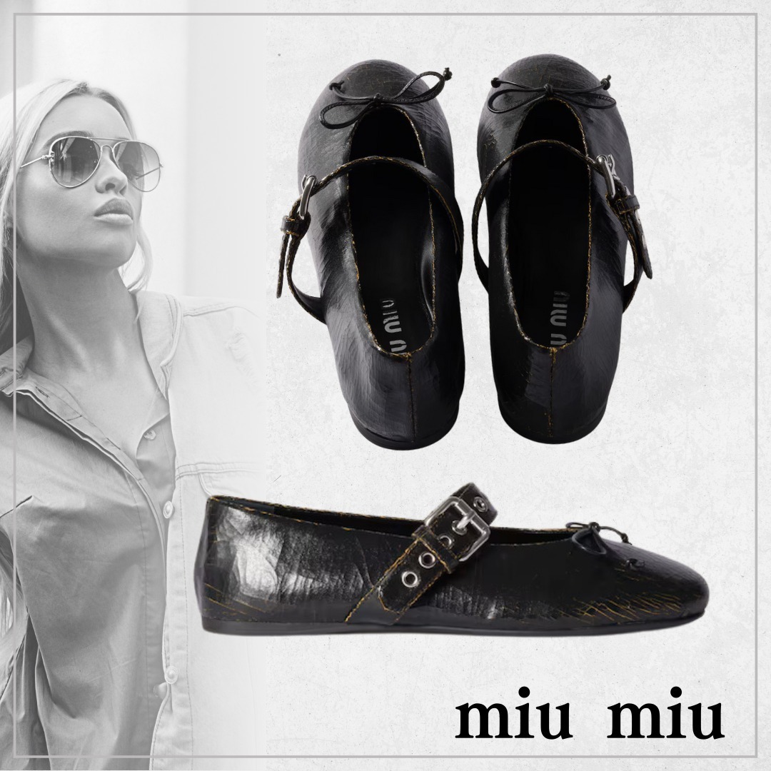 【レトロ】miumiu クラックルレザー バレエシューズ