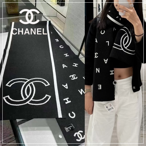CCマークとロゴ柄のリバーシブル♪【CHANEL】25C マフラー