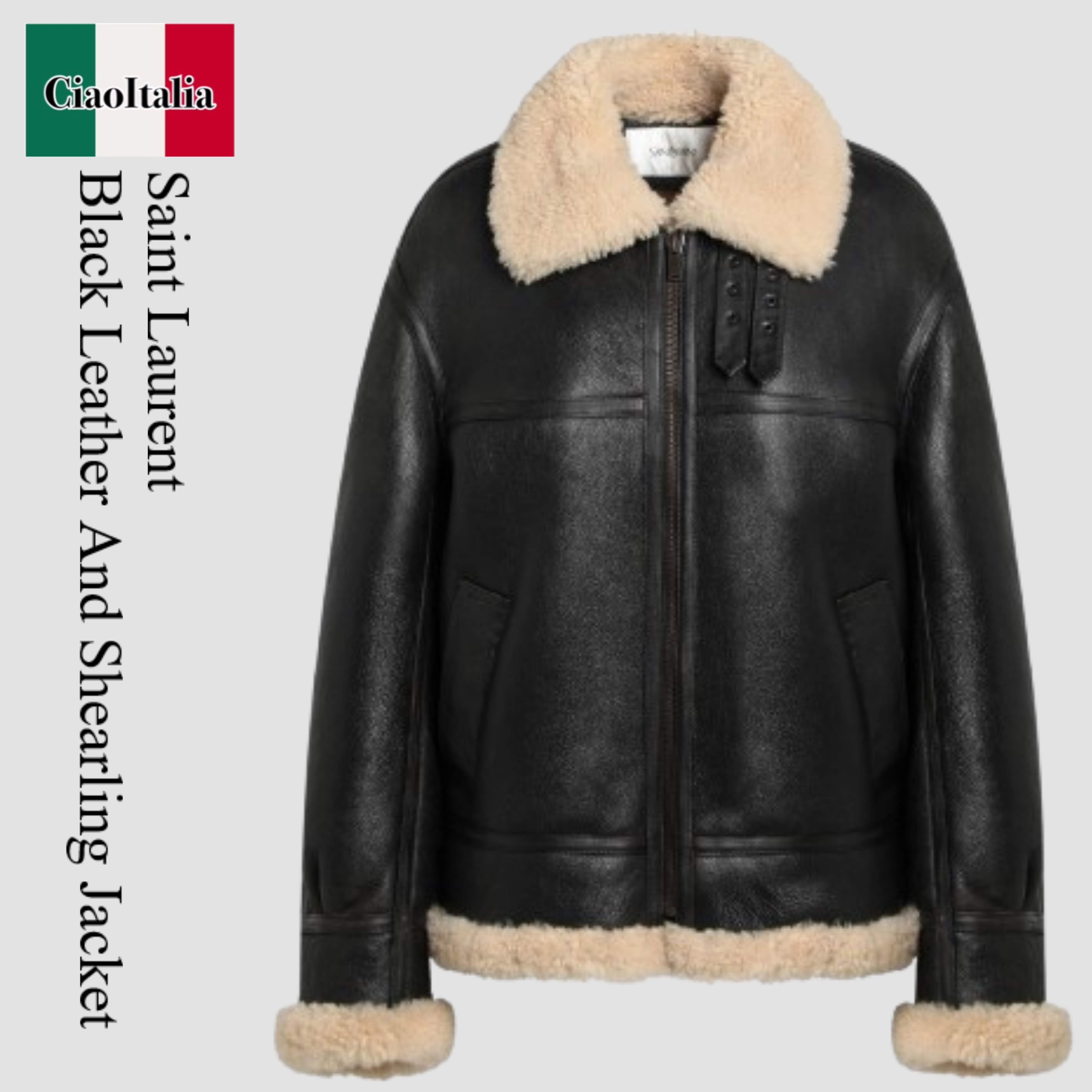 レザージャケット・コート Saint Laurent Black Leather And Shearling Jacket