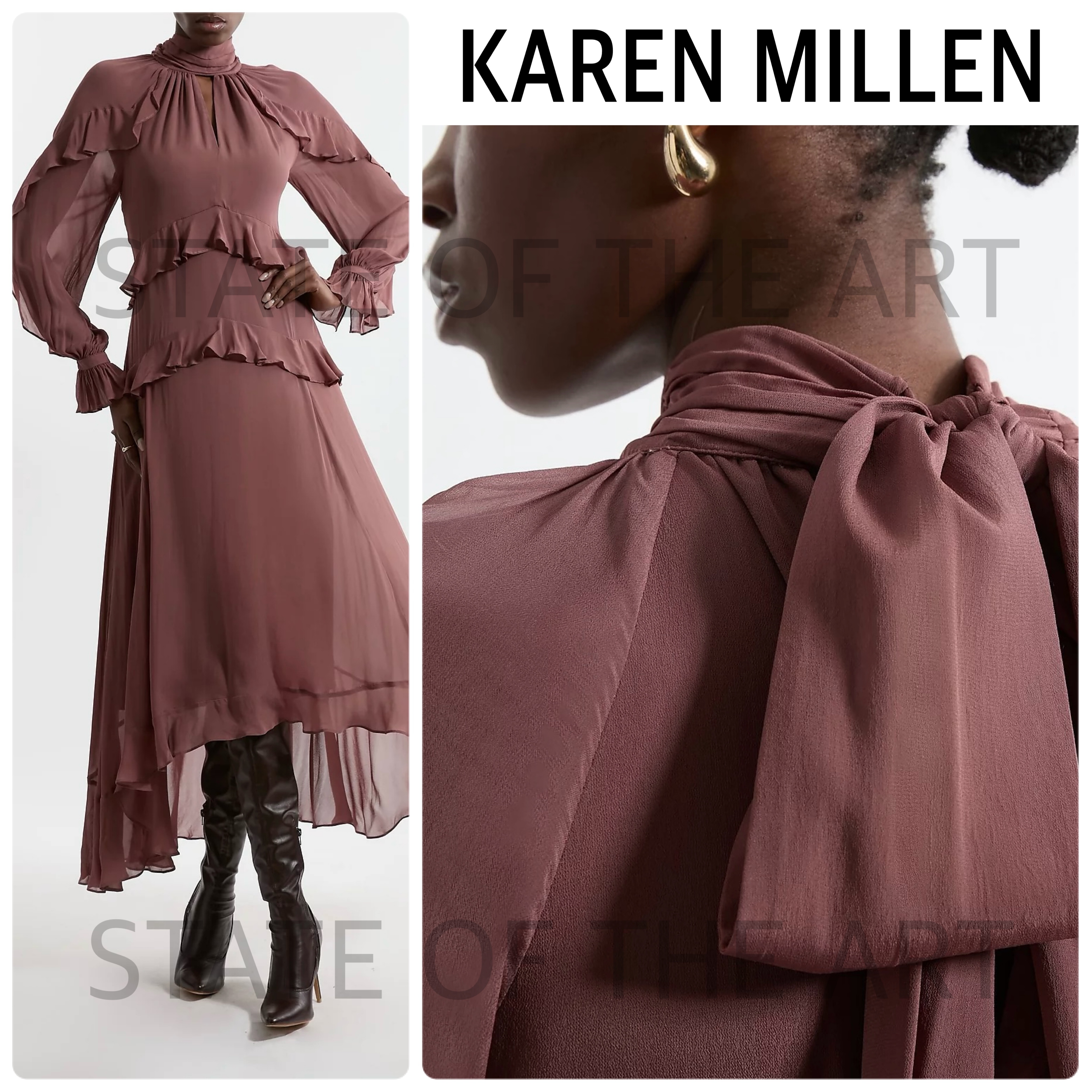 【Karen Millen】ジョーゼット ラッフル フリル ドラマドレス