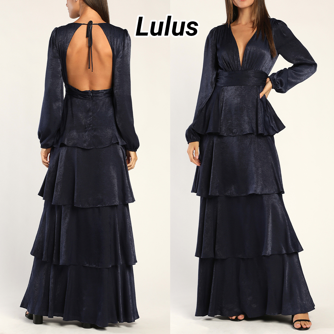 ◆Lulus◆Satin Long Sleeve Tiered Maxi ドレス 送料込