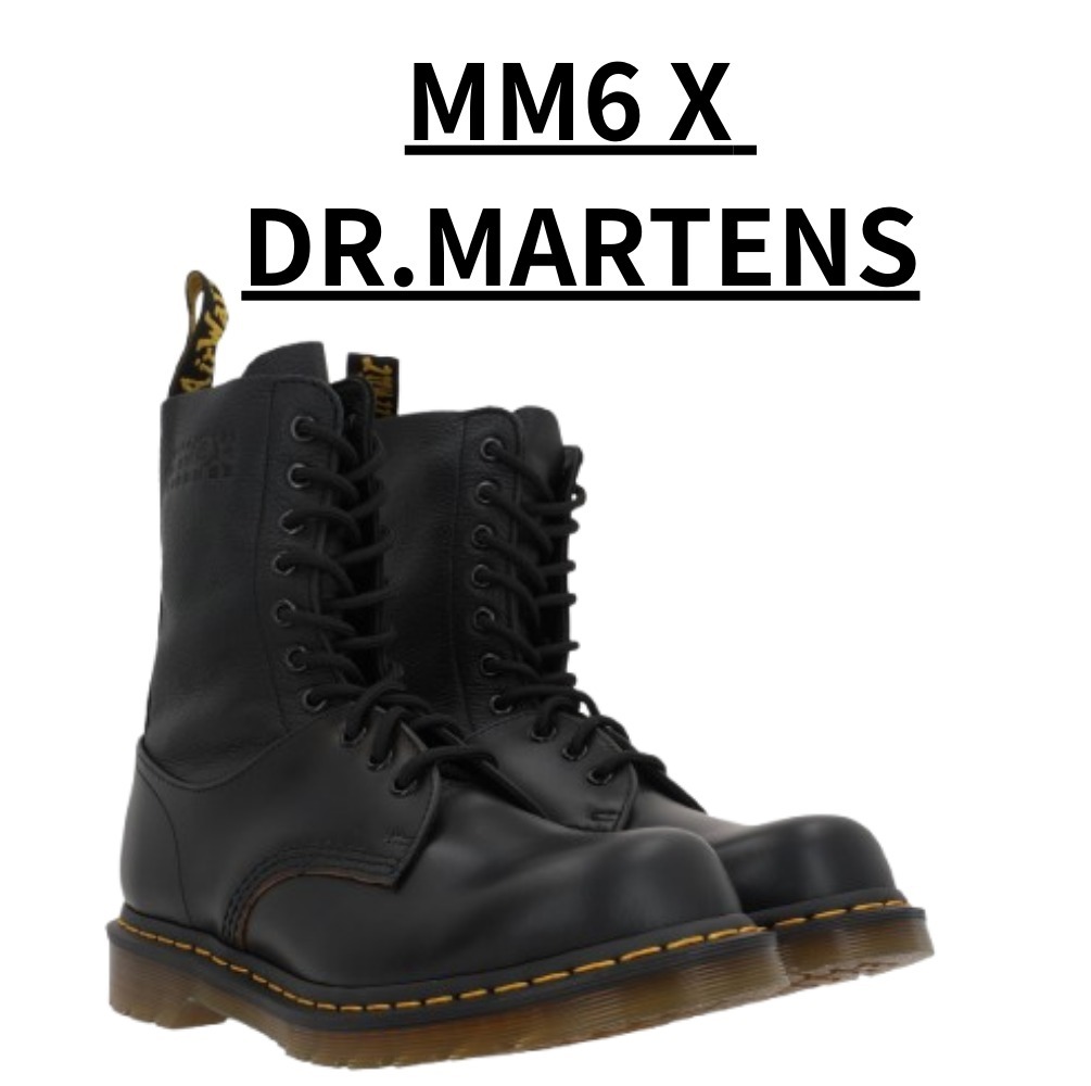 MM6xDR.MARTENS★MM6スムース&グレイニーレザーコンバットブーツ