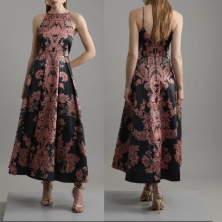 安心追跡付【KAREN MILLEN】ジャカード織花柄マキシドレス