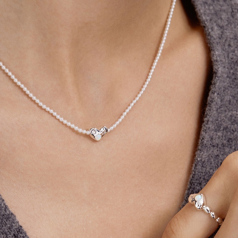 ◇TATIANA◇ (SILVER925) Opal Heart Pearl Necklace NZ2034