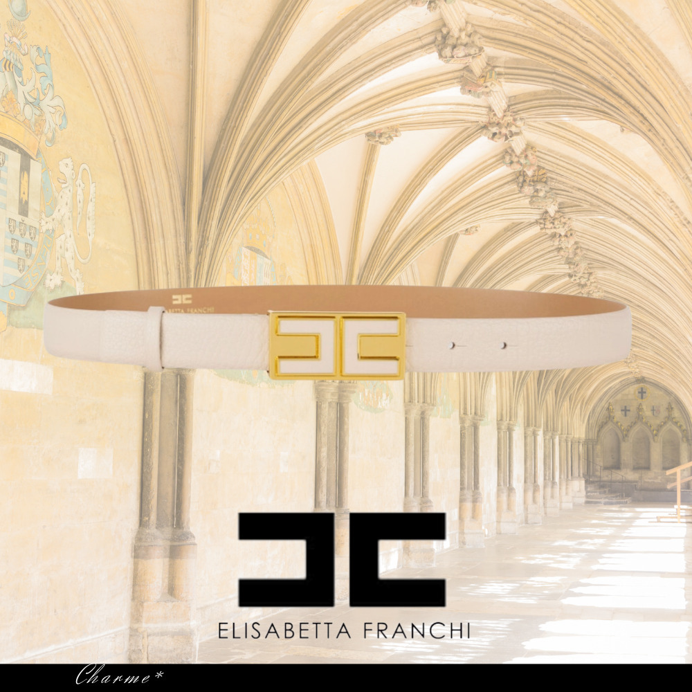 ELISABETTA FRANCHI エナメルロゴプレート付 レザーベルト 白