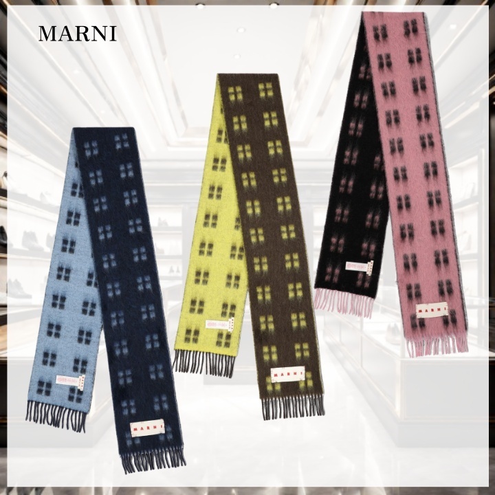 【MARNI】スクエアモチーフモヘアウールマフラー