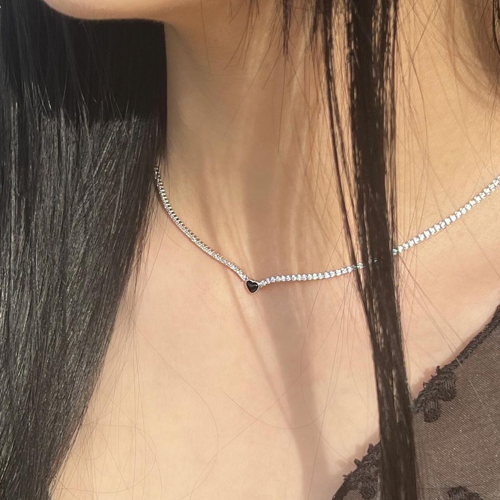 ◇HYERES LOR◇ Essence Silver (W) Tennis Heart Necklace Onyx