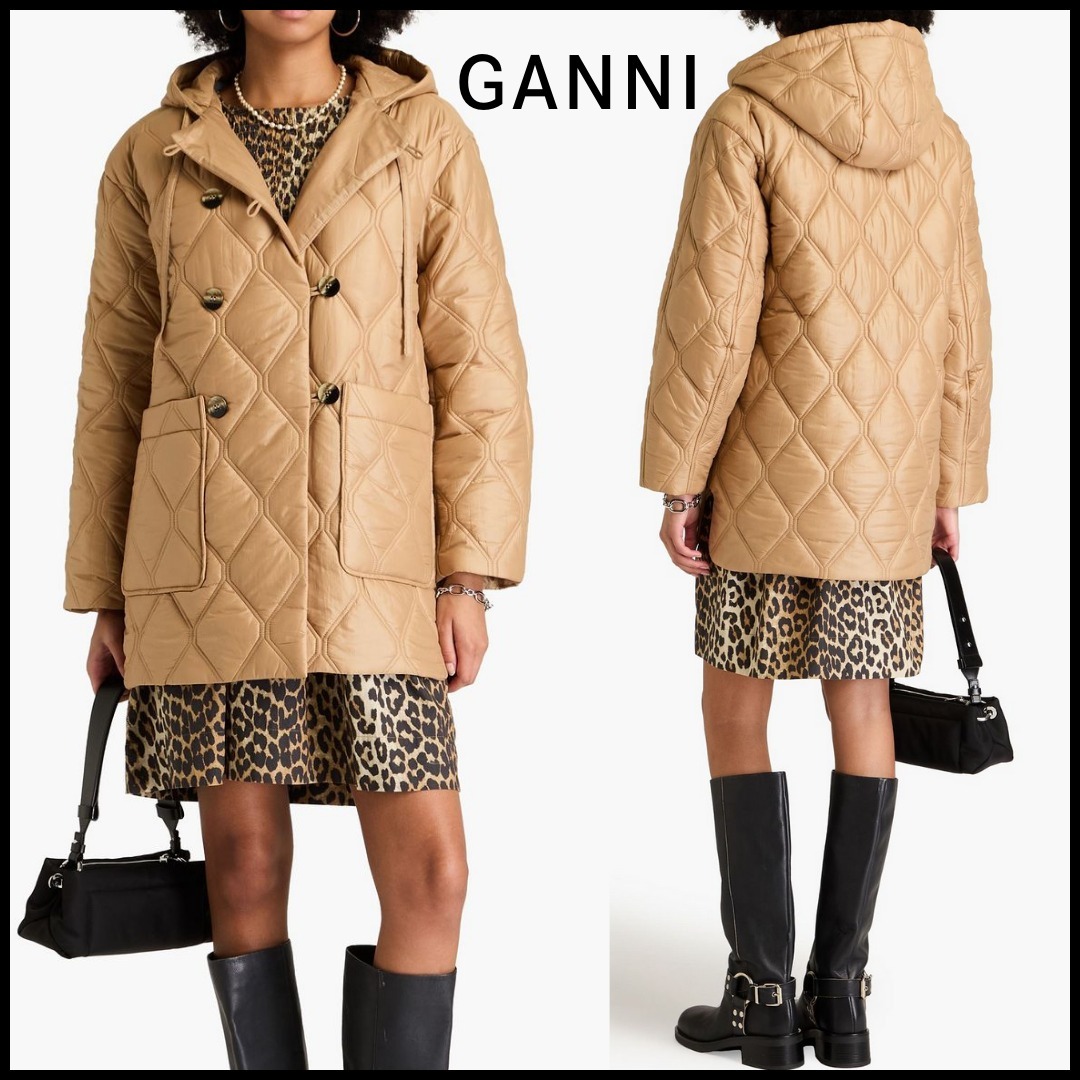 【GANNI】リップストップ フード付き ダブルブレストコート