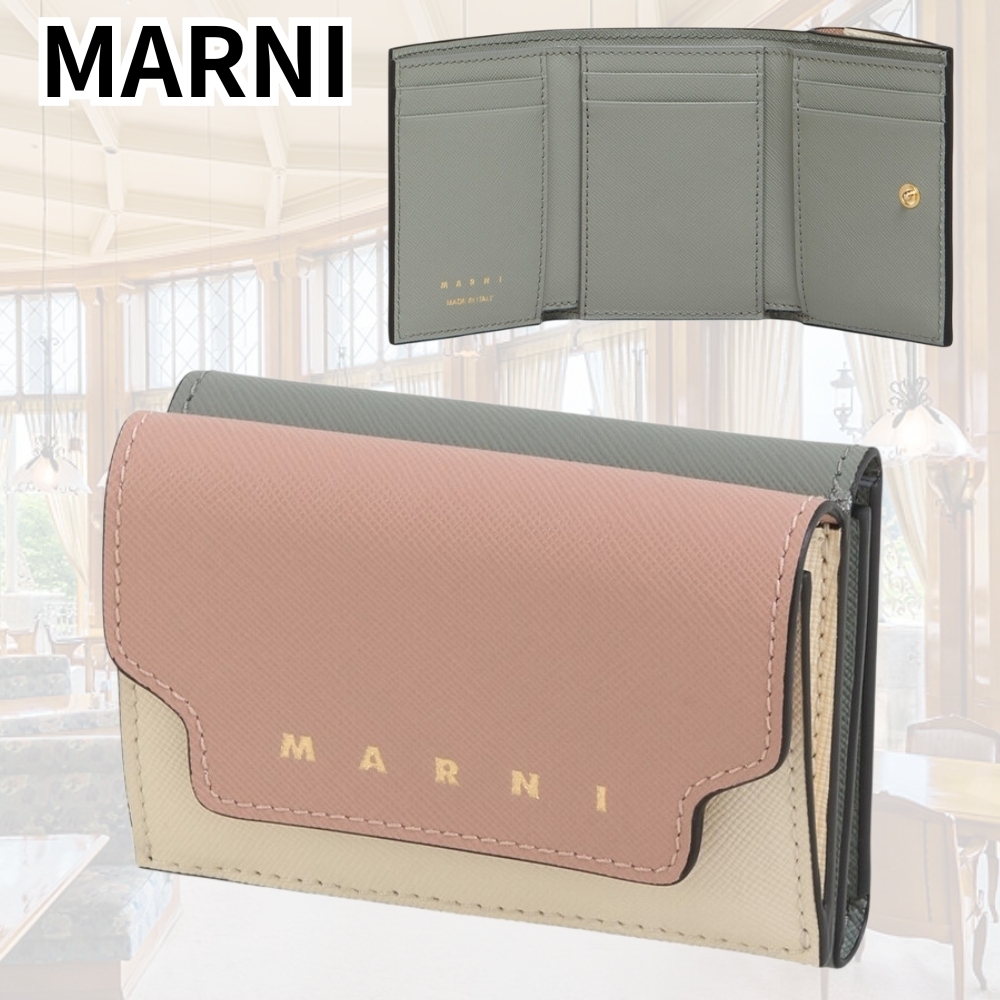 MARNI*品格が漂う*ライトピンク サフィアーノレザー三つ折り財布