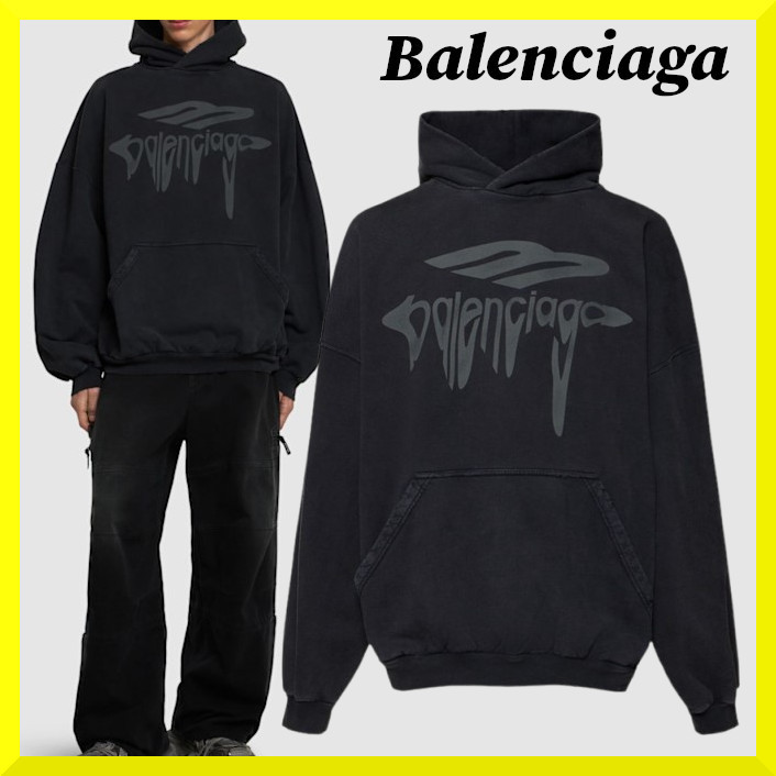 Balenciaga☆関税込☆3Dリキッドロゴ ブラック コットンパーカー