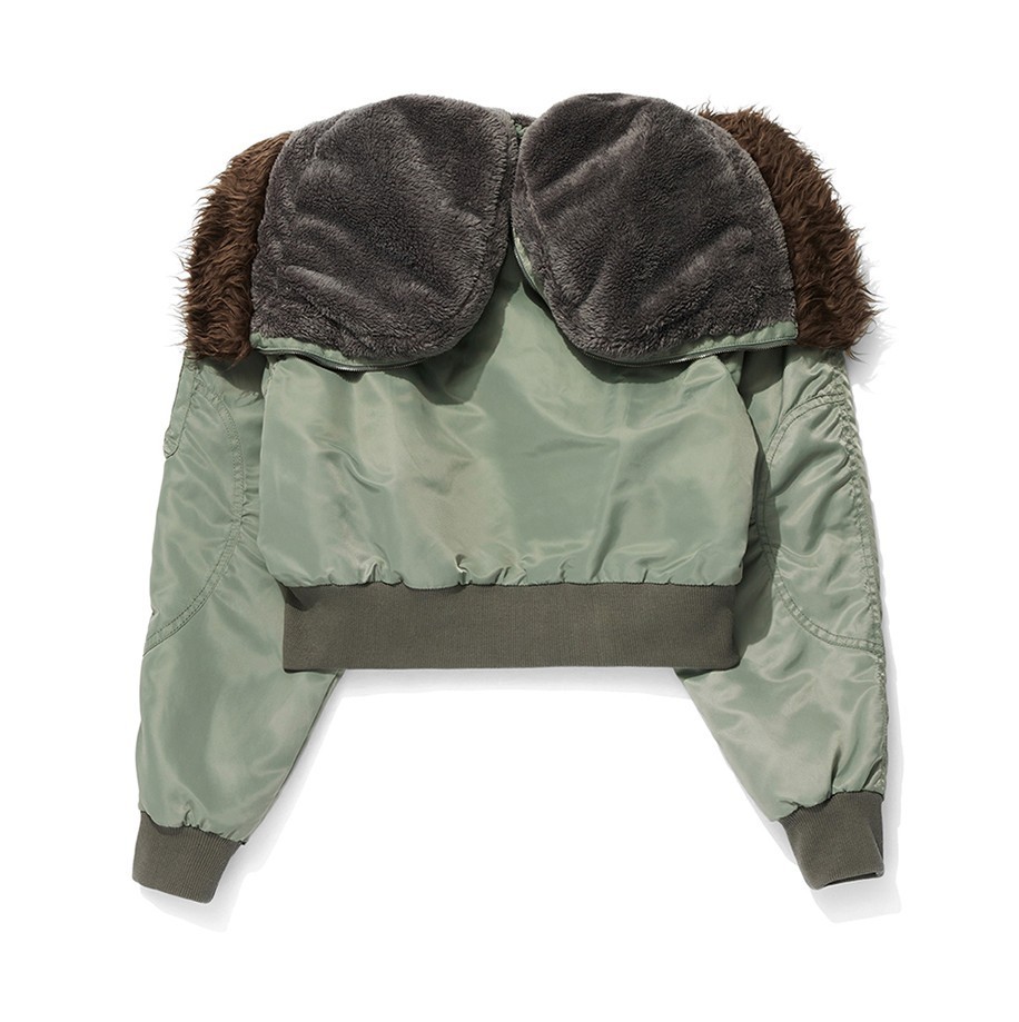 アウターその他 [OPEN YY] FAUX FUR ZIPPER HOOD MA1 -khaki