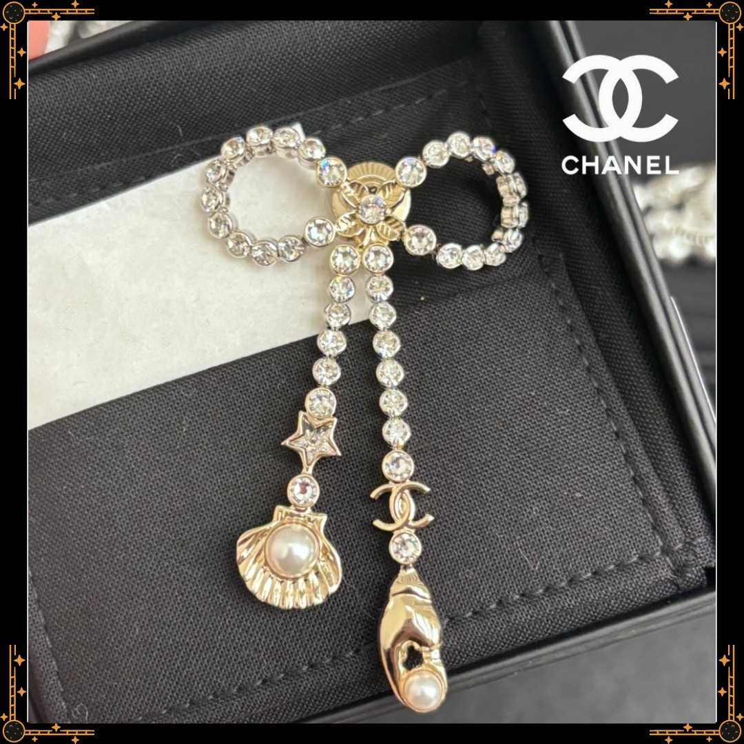 【貝殻と星が可愛い】CHANEL - リボンモチーフ ブローチ