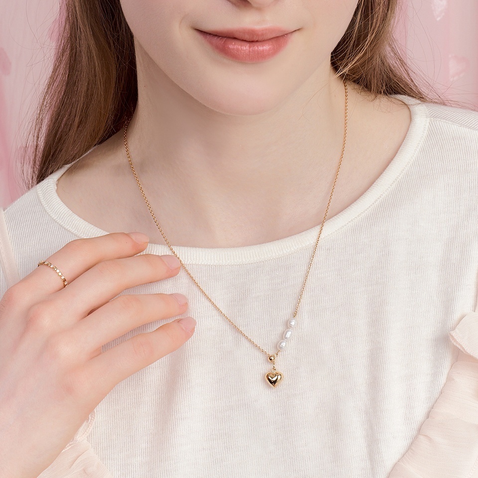 ◇ENGBROX◇ sunset heart pearl drop necklace