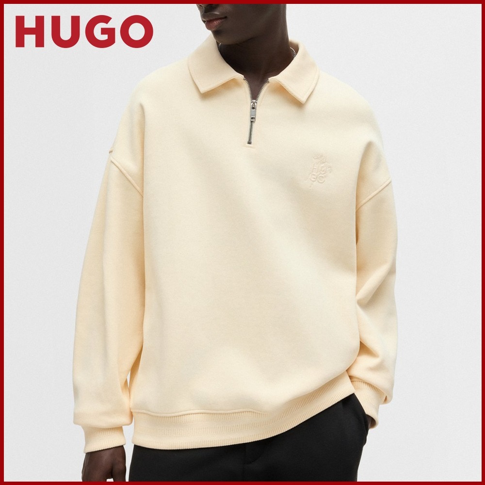 HUGO コットンブレンド ジップネック スウェットシャツ