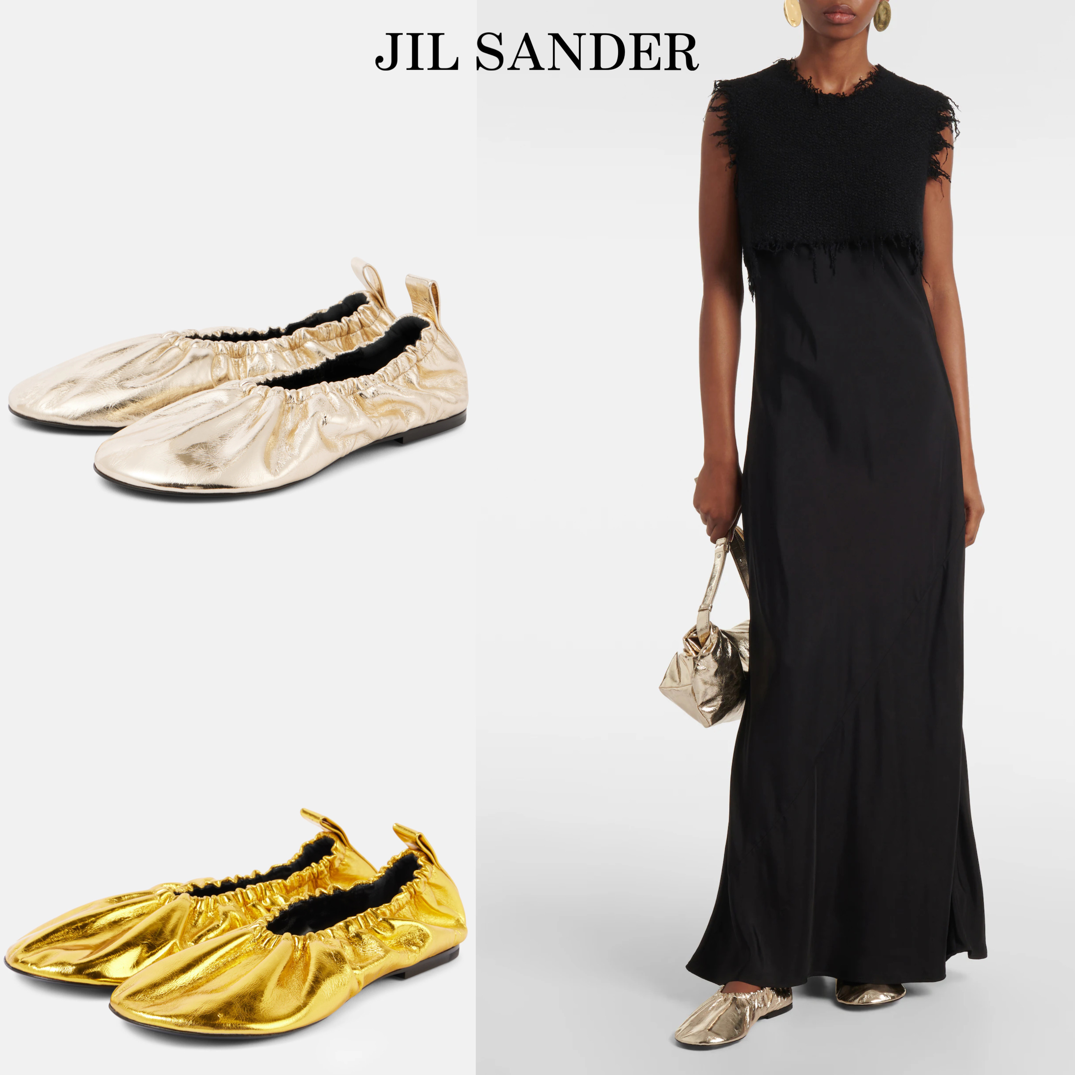 *Jil Sander* メタリックレザーフラットバレリーナ ゴールド