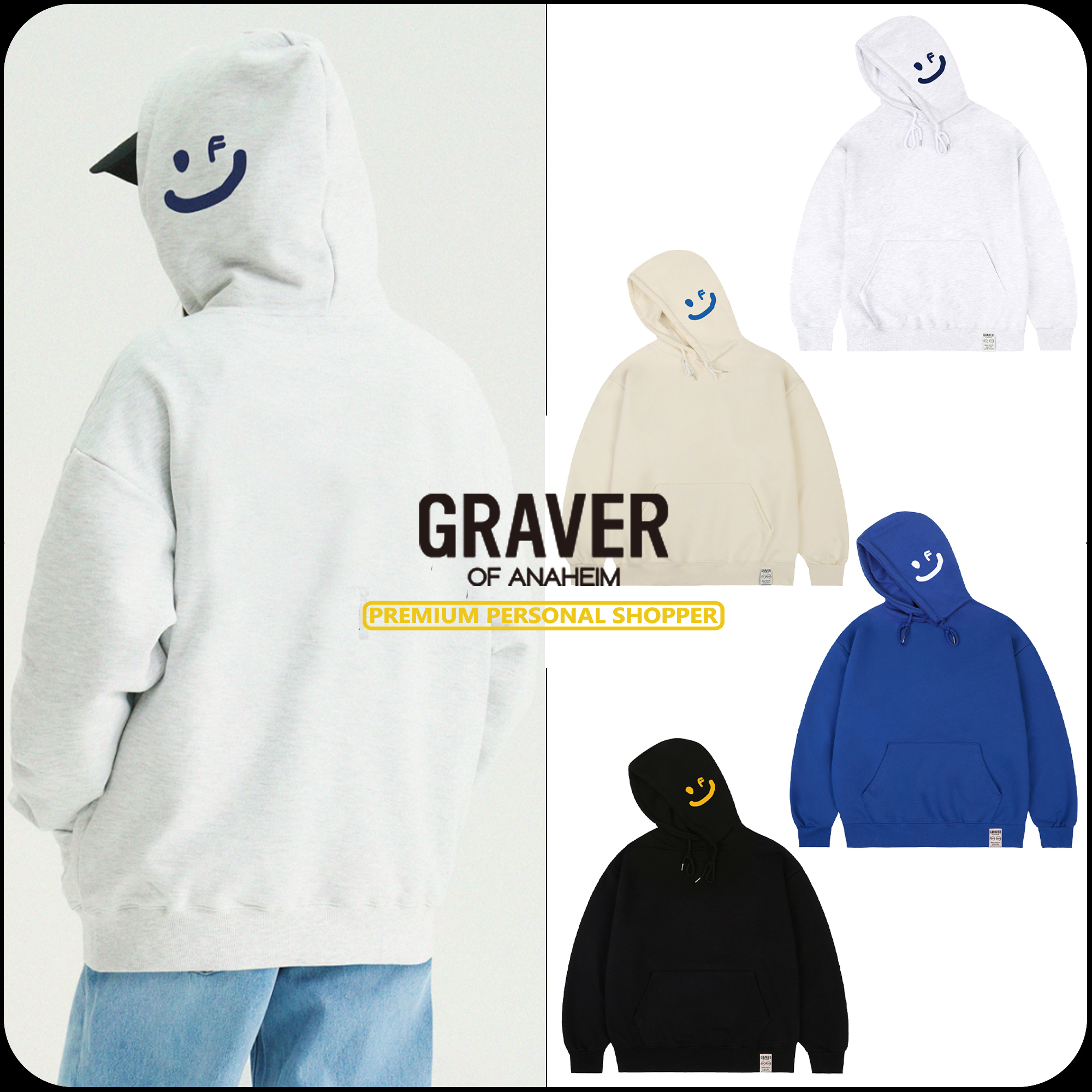[GRAVER]★24FW★韓国人気★SIDE HOOD DRAWING SMILE HOODIE