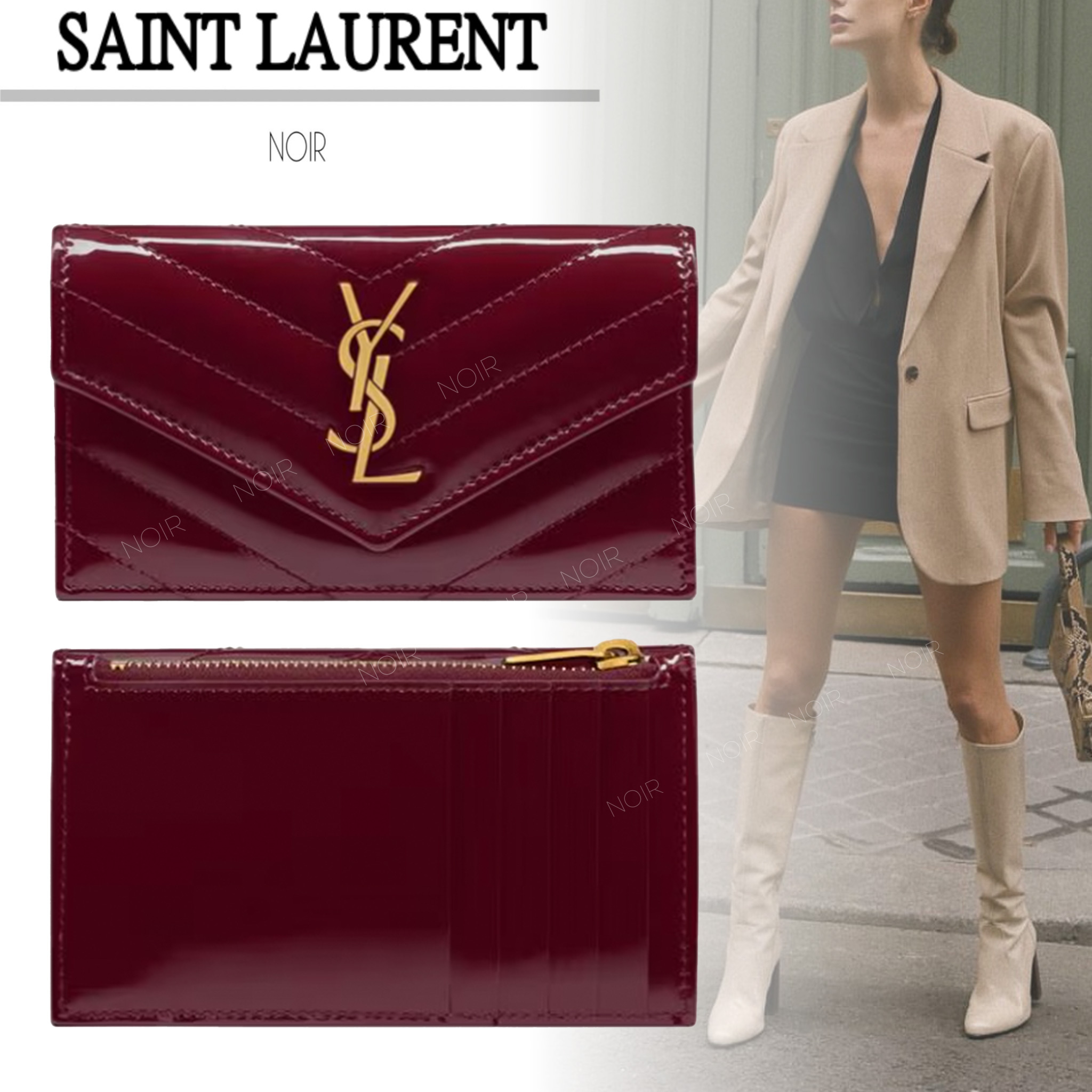 即発 SAINT LAURENT パテントレザー フラップカードケース