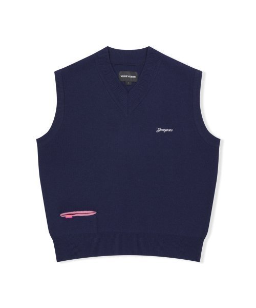 アウターその他 YESEYESEE One Pocket Knitted VNeck Vest Navy
