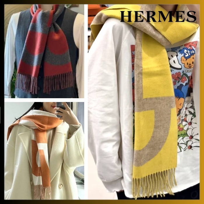 【首元アクセント/3色】HERMES カシミアマフラー Casaque