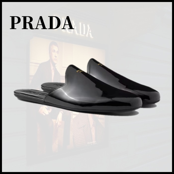 ■PRADA プラダ オープンバック パテントレザー スリッパ