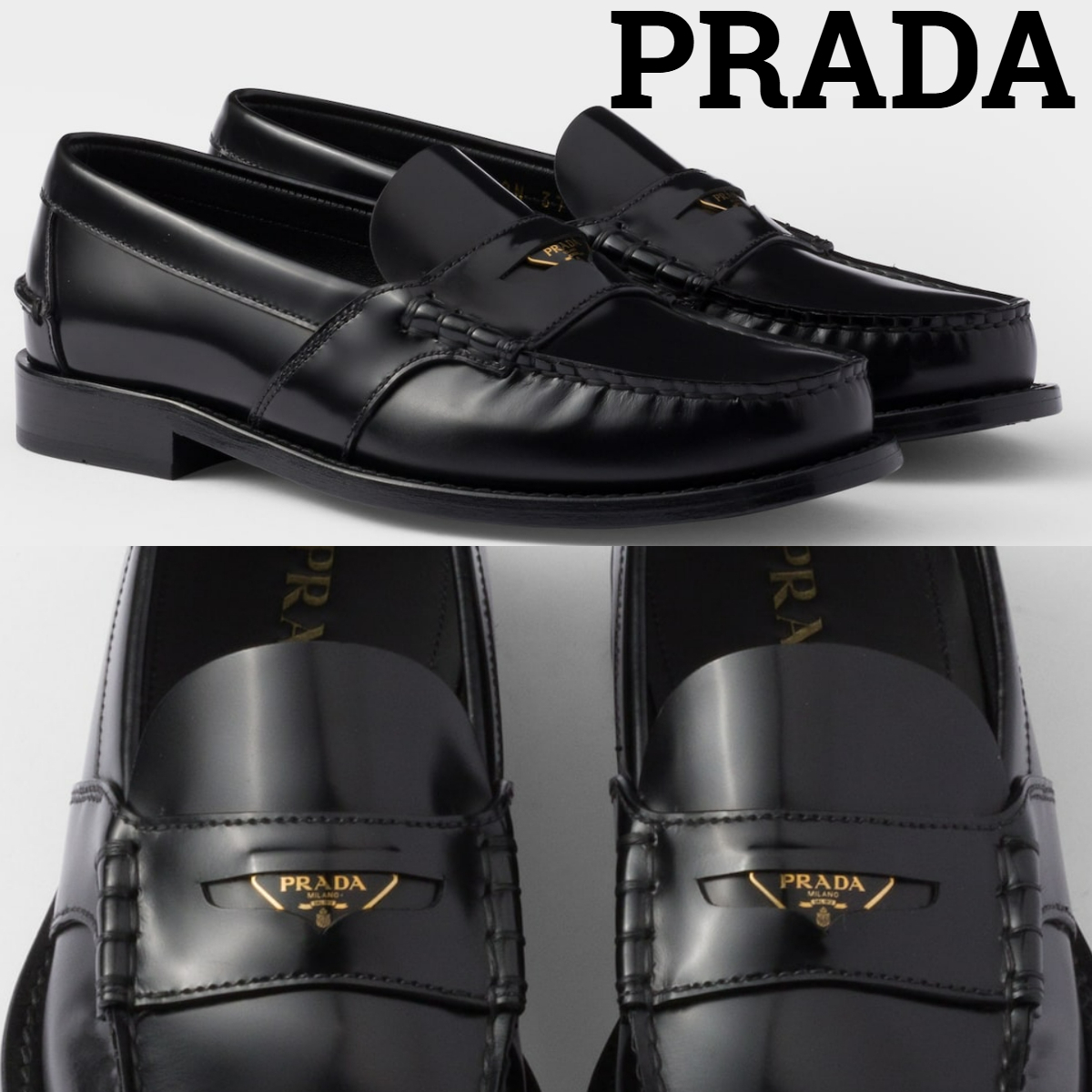 さりげない隠しロゴ*PRADA* ブラッシュドレザーローファー