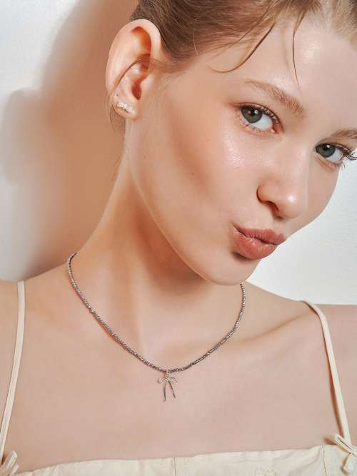 ★Hei★ sv925 silver crystal ribbon necklace HE24SMNSW750XXF