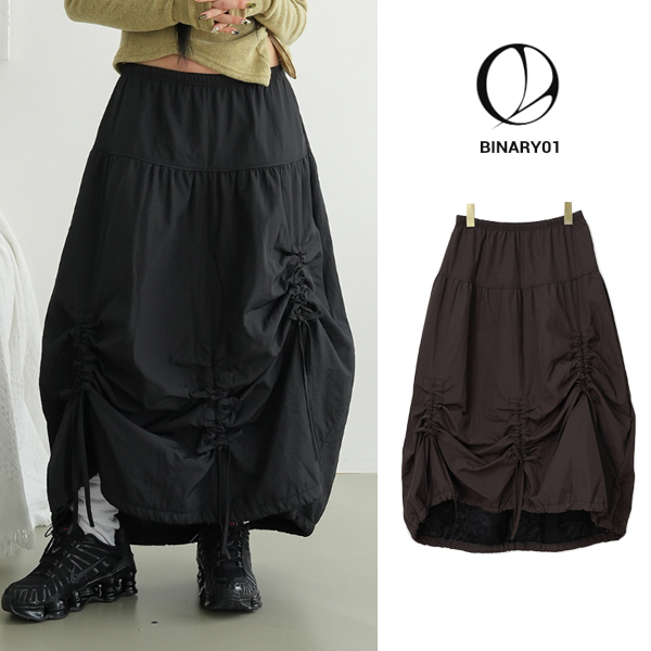 【binary01】Okan shirring padding long skirt ★2color