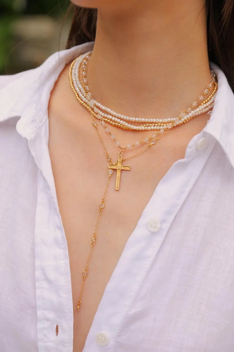 TommassiniJewelry】Crystal Beaded Crossネックレス