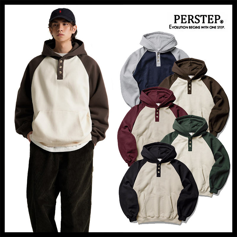 ★PERSTEP正規品★韓国★Nomad ツートンボタン裏起毛パーカー