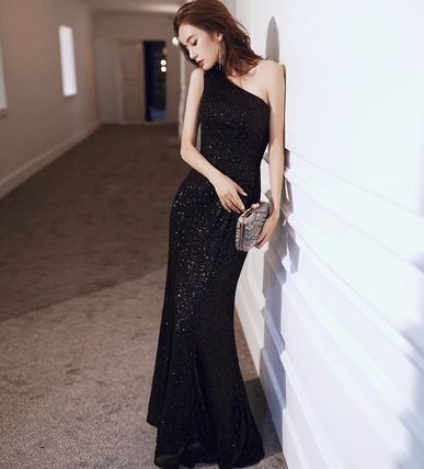 ドレス マーメイド ラメ ワンショルダー パーティー 韓国