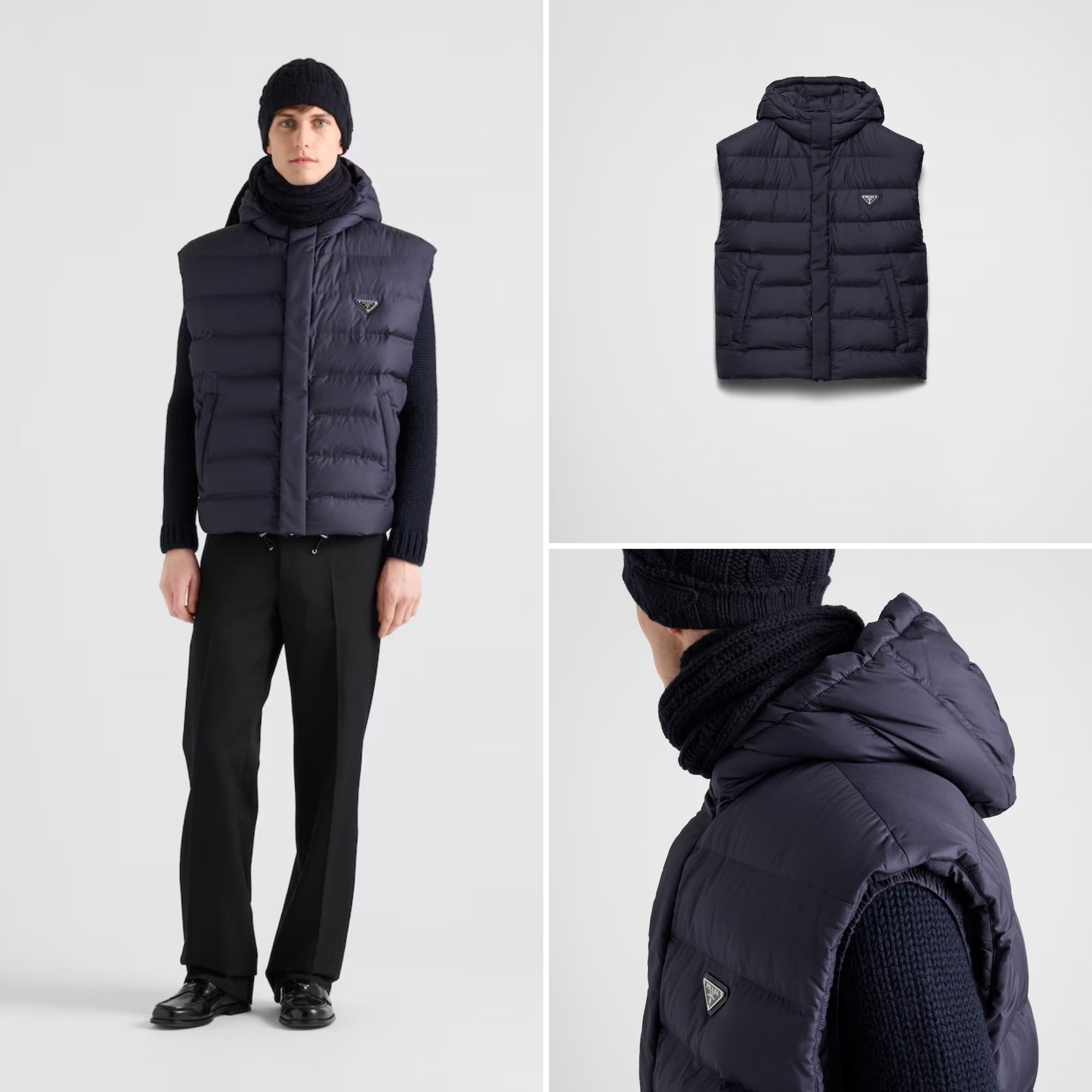 《送料無料》PRADA Technical fabric down hoodie vest
