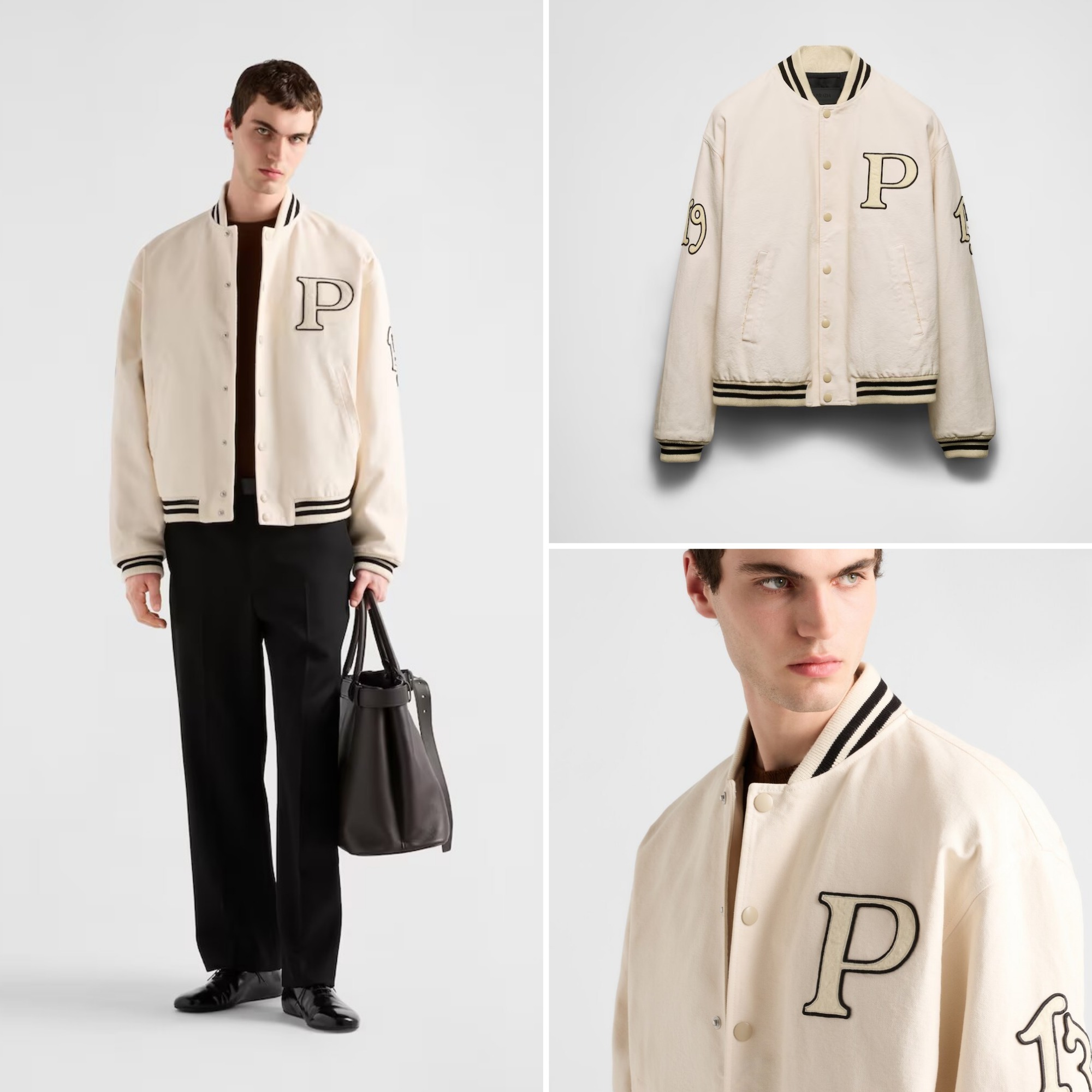 《送料無料》PRADA Cotton bomber jacket with patch