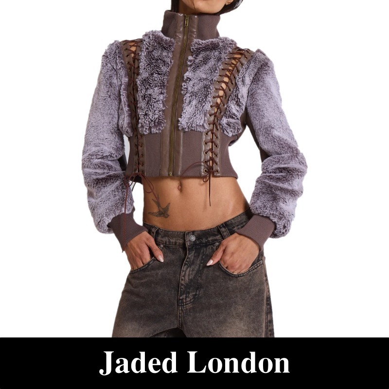 関税込【Jaded London】Carlotta Faux Fur Lace Up Jacket