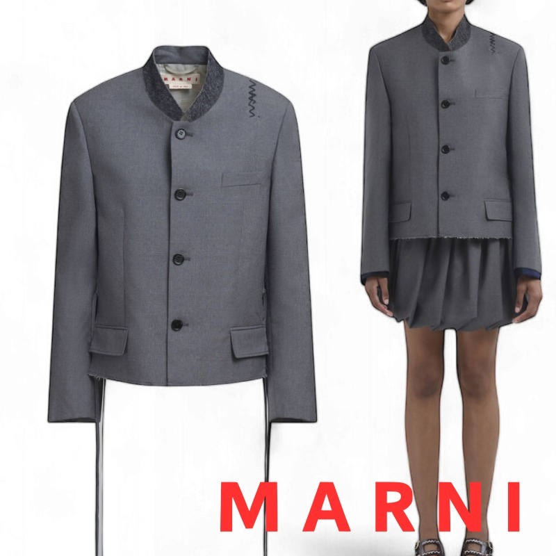 ★MARNI★ マンダリンカラーマルニシンボル入りグレージャケット