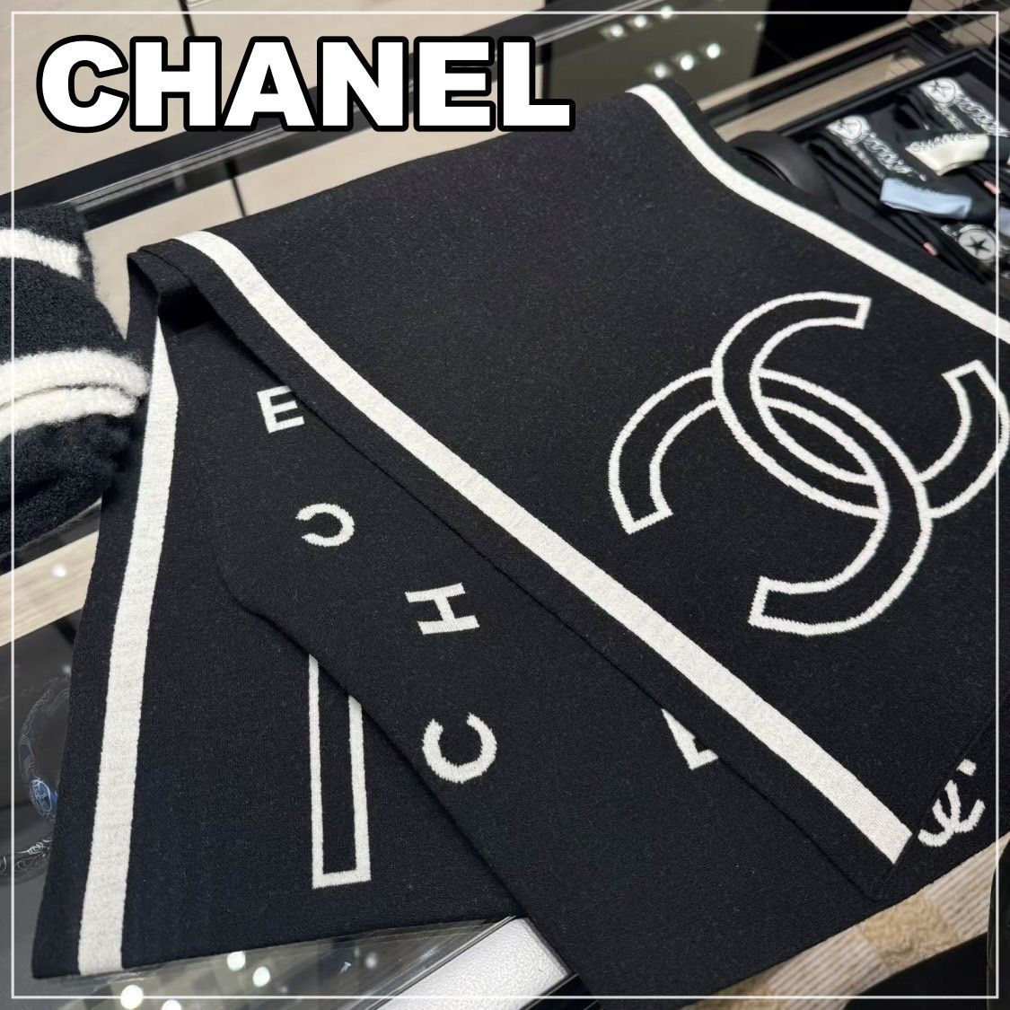 CHANEL 25C《両面使える♪》マフラー BK