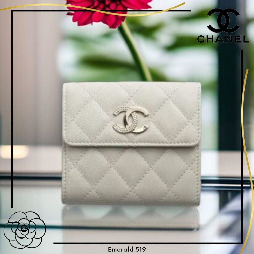 【上品なグレー♪】CHANEL CCロゴ スモール フラップ ウォレット