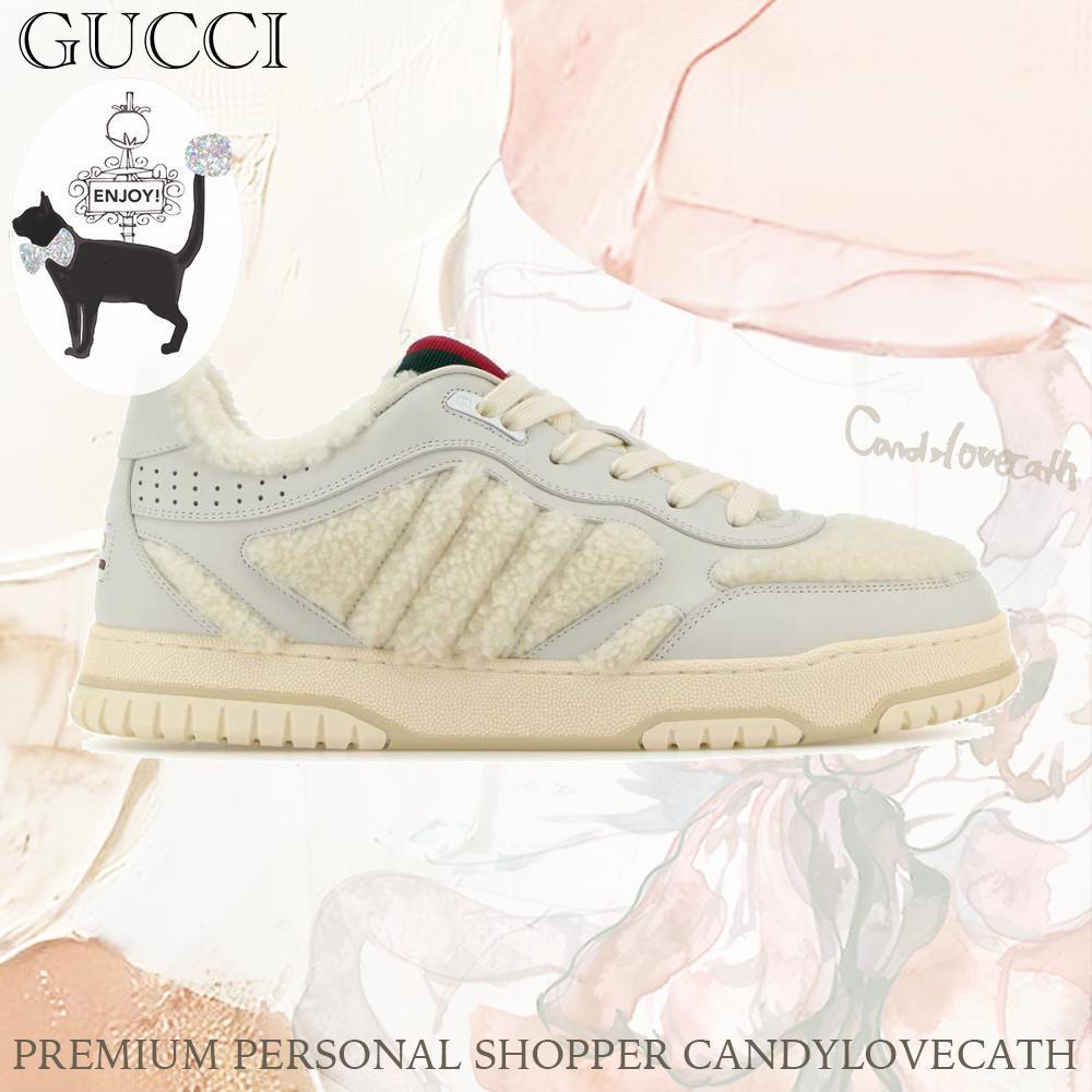 スニーカー GUCCI White Leather And Teddy Re-Web Sneakers