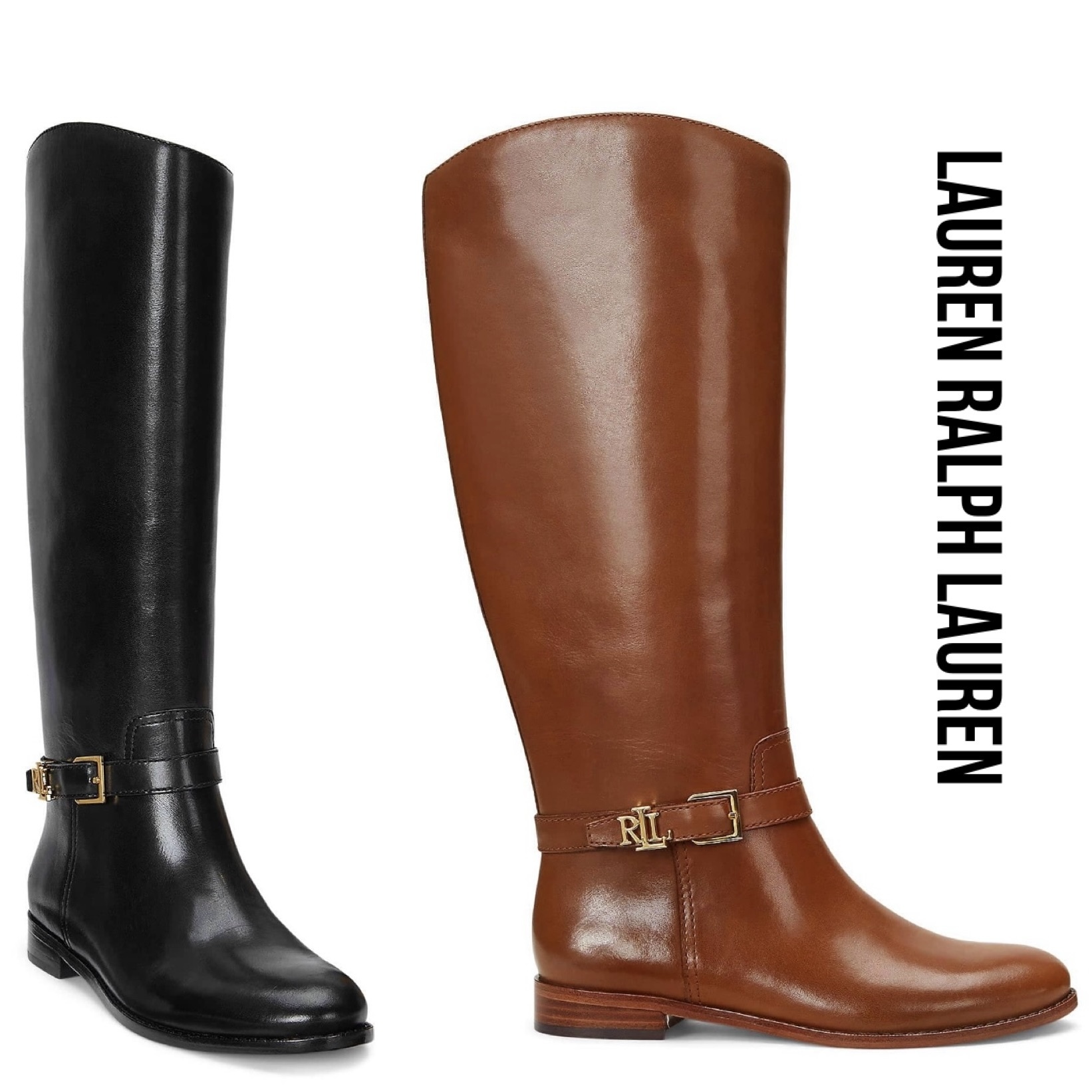送料関税込み☆LAUREN RALPH LAUREN ロゴ レザー ブーツ